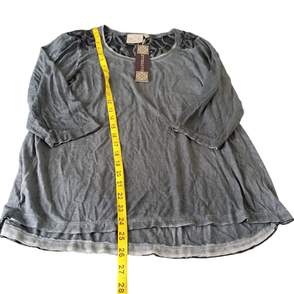 Dantelle Charcoal Lace-Detail 3/4 Sleeve Tee - Picture 7 of 9
